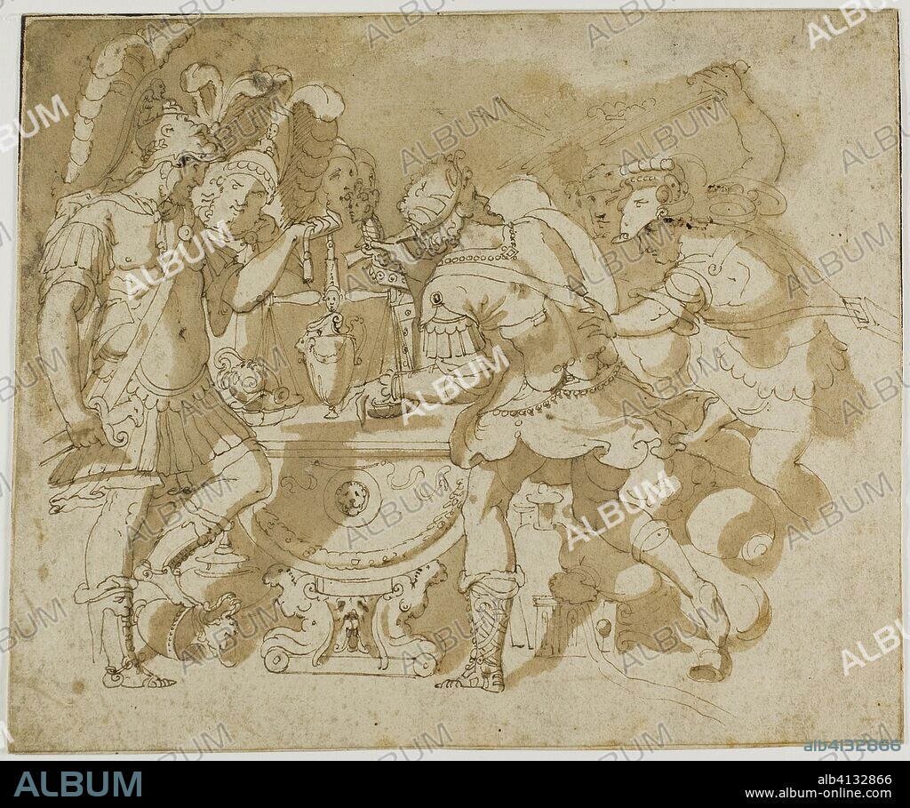 FRANCESCO SALVIATI. Camillus Attacking Brennus. after Francesco de'Rossi, called Salviati; Italian, 1510-1563. Date: 1548-1553. Dimensions: 207 x 249 mm. Pen and brown ink with brush and brown wash, over traces of graphite, on ivory laid paper, laid down on cream wove paper. Origin: Italy.
