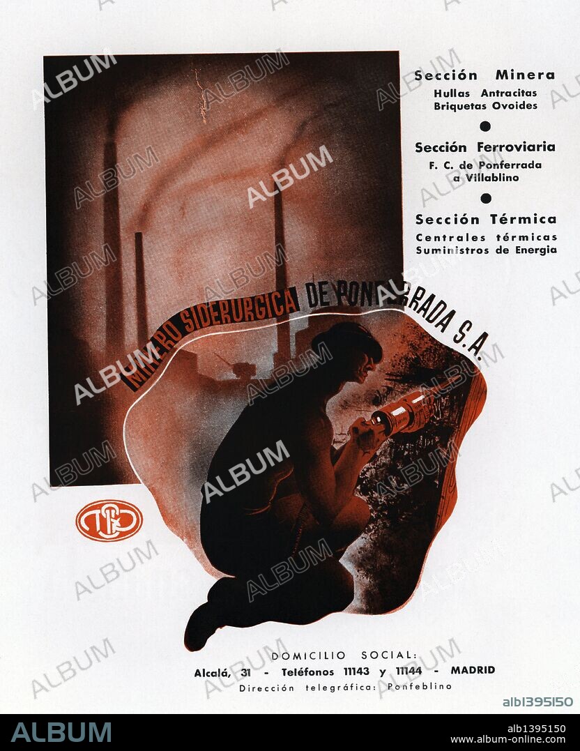 Cartel publicitario de la Minero Siderúrgica de Ponferrada, S.A. del año 1940.