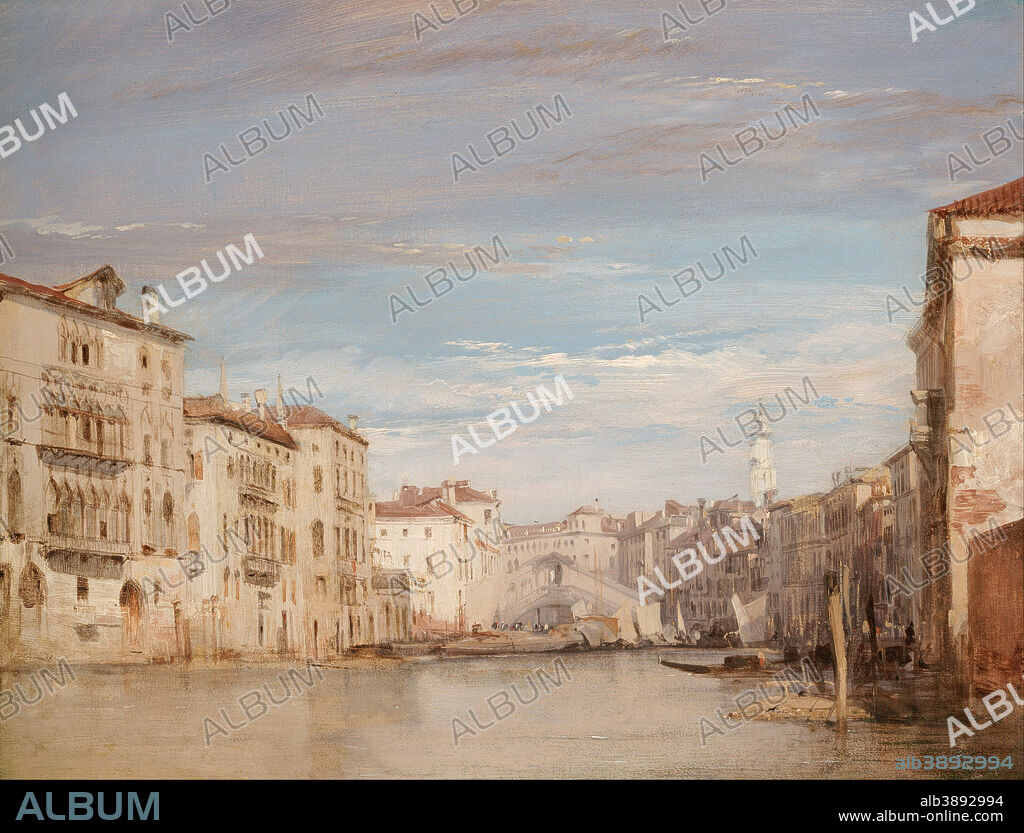 RICHARD PARKES BONINGTON. The Grand Canal, Venice, Looking Toward the Rialto. Date/Period: 1826. Painting. Oil on millboard. Height: 35.20 mm (1.38 in); Width: 45.40 mm (1.78 in).