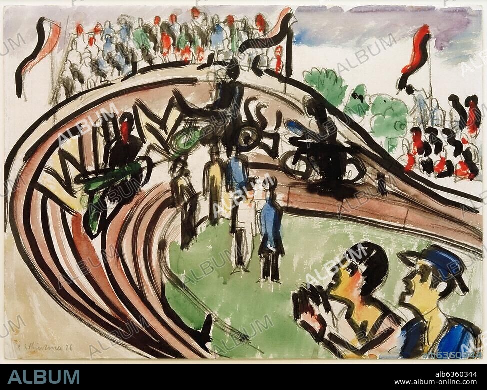 ERNST LUDWIG KIRCHNER. Kirchner, Ernst Ludwig. 1880-1938. "Motorradrennen", 1926. Aquarell, 37 × 50 cm. Sammlung Dr. Meyer-Struckmann, präsentiert von HSBC Trinkhaus & Burkhardt.