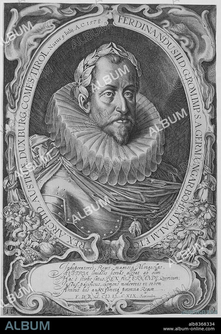 Ferdinand II (1578-1637) was the son of Charles II, Archduke of Austria, and grandson of Emperor Ferdinand I. Ferdinand was part of a Catholic faction opposed to his cousin, Emperor Matthias, who was more tolerant to Protestantism. He became King of Bohemia in 1617, King of Hungary in 1618, and ascended to Holy Roman Emperor in 1619 after his cousin's death.