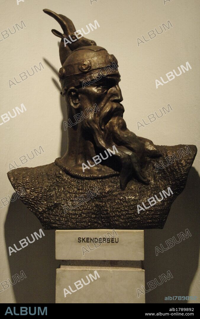 George Kastrioti Skanderbeg (1405-1468). Albania's most important national hero and a key figure of the Albanian National Awakening. Bust. Albania. Kruje.  National Skanderbeg Museum. Kruje. Albania.