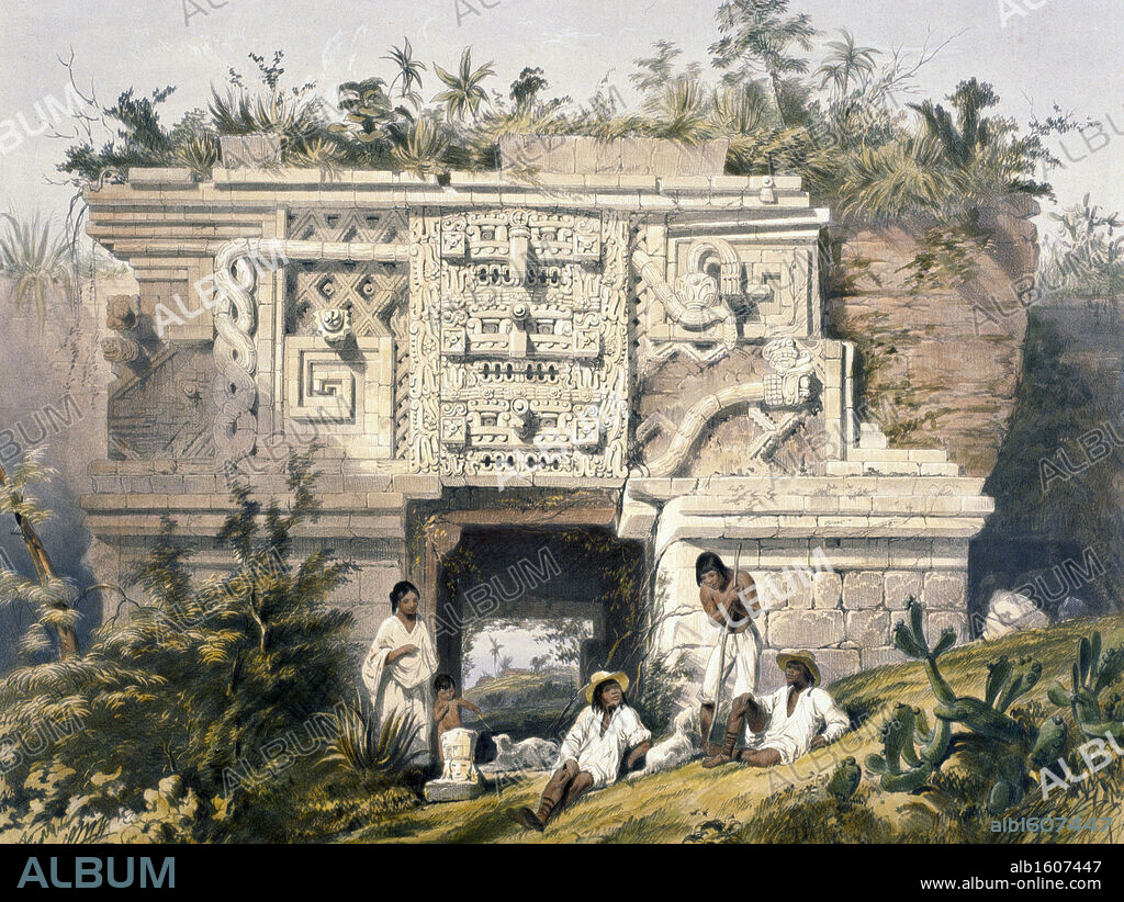 Central America,  Chiapas and Yucatan,  Uxmal,  views of ancient monuments,  building at Las Monjas by Frederick Catherwood,  1844,  (1799-1854).