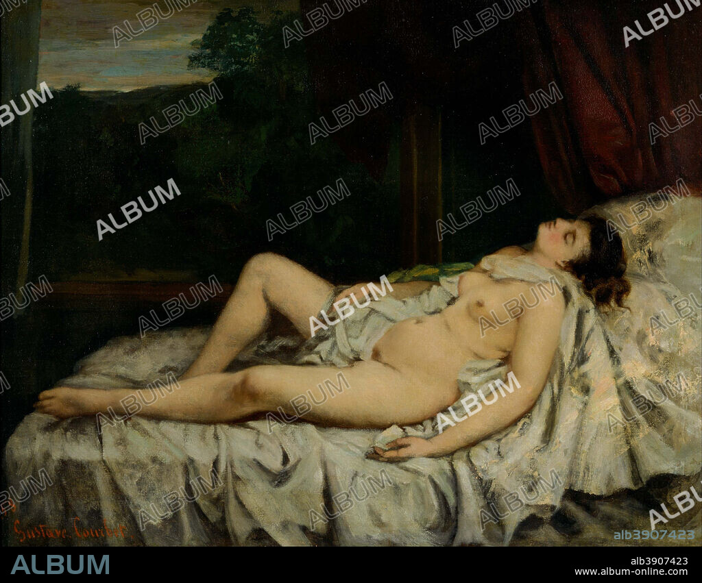 GUSTAVE COURBET. Sleeping Nude. Date/Period: 1858. Painting. Oil on canvas Oil on canvas. Height: 500 mm (19.68 in); Width: 640 mm (25.19 in).