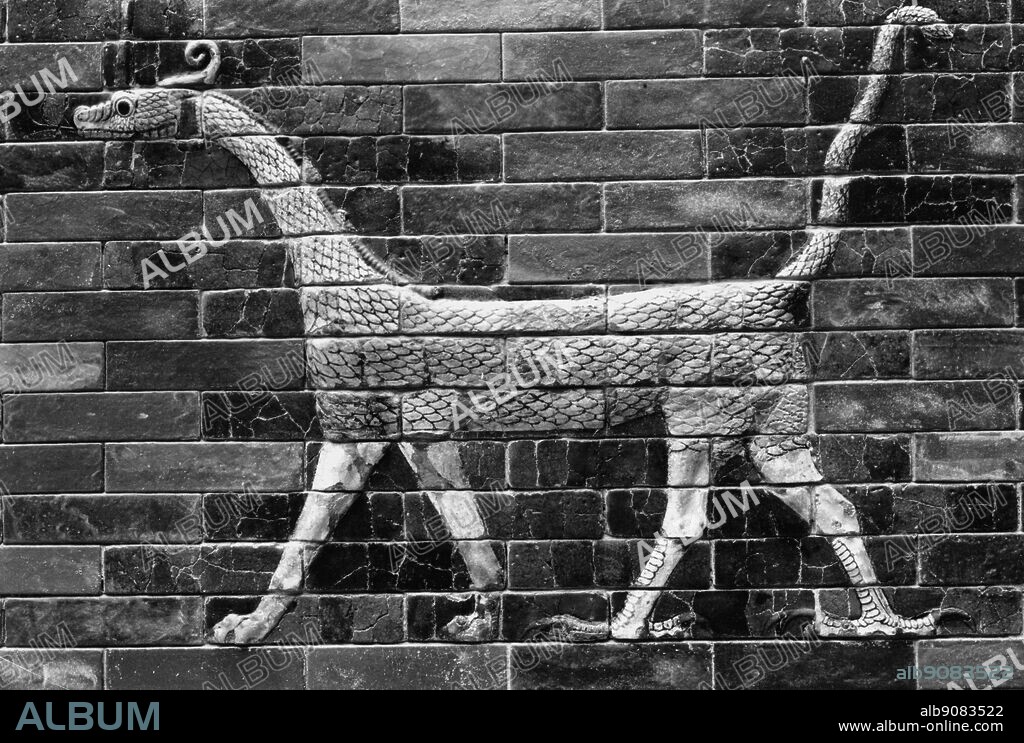 Relief of a dragon from the Iahtar Gate . Ishtar Gate was the eighth gate to the inner city of Babylon 575 BC.