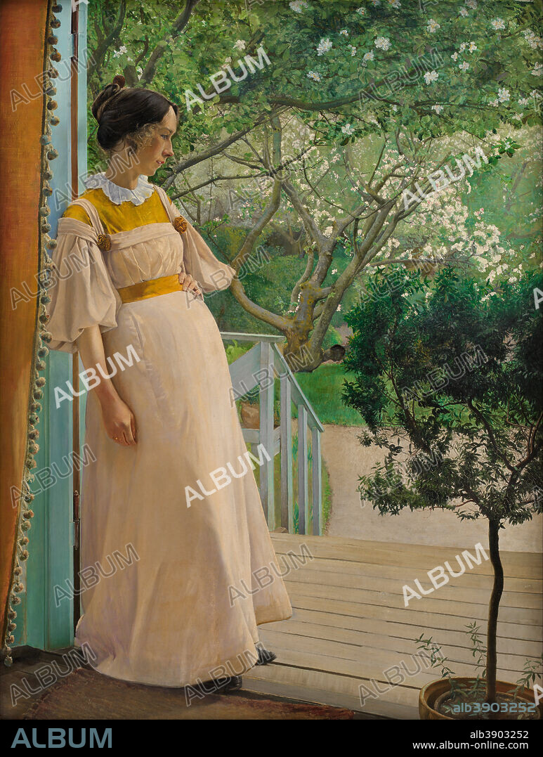 LAURITS ANDERSEN RING. I havedøren. Kunstnerens hustru / At the French Windows. The Artist's Wife. Date/Period: 1897. Painting. Oil on canvas. Height: 191 cm (75.1 in); Width: 144 cm (56.6 in).