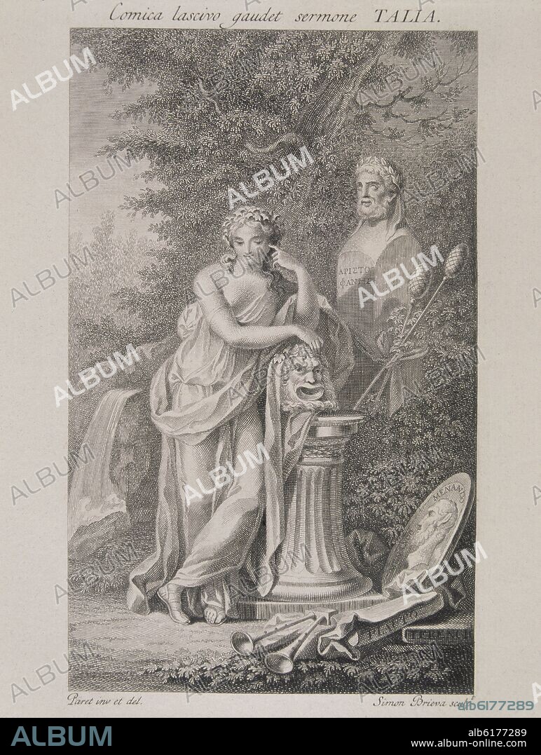 LUIS PARET Y ALCAZAR (1746-1799). TALIA MUSA DE LA COMEDIA - GRABADO REALIZADO POR SIMON BRIEVA - S XIX.