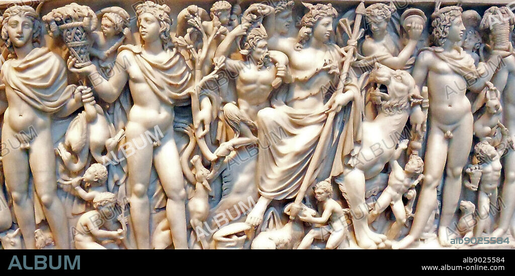 marble sarcophagus with the myth of Selene and endymion, early 3rd century A.D. Roman. An inscription at the centre of the lid informs us that this trough-shaped sarcophagus was dedicated to a woman named Arria, who lived fifty years and ten months, by her daughter Aninia Hilara. Endymion was been granted eternal youth and eternal sleep.