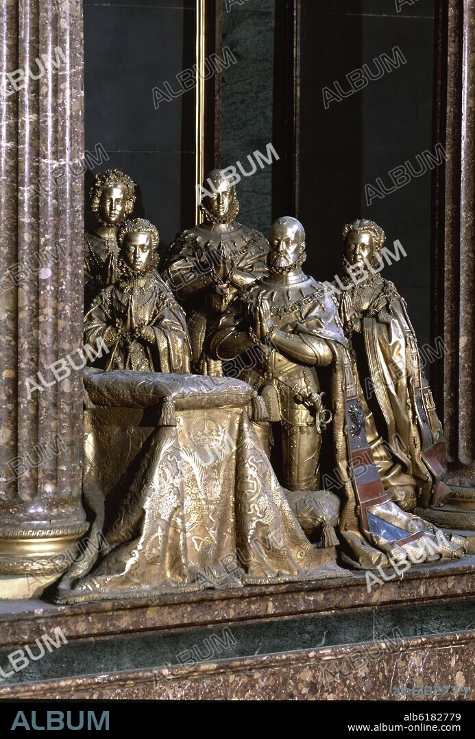 POMPEO LEONI (1533-1608). MAUSOLEO DE FELIPE II CON SUS TRES ESPOSAS Y EL PRINCIPE CARLOS - DET CENOTAFIOS - S XVI.