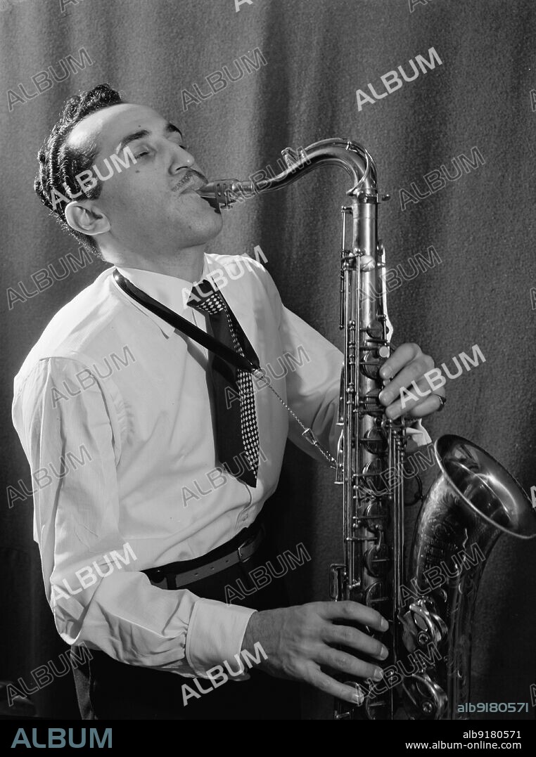 WILLIAM PAUL GOTTLIEB. Portrait of Charlie Ventura, William P. Gottlieb's home (table tennis room), N.Y., ca. Apr. 1947.