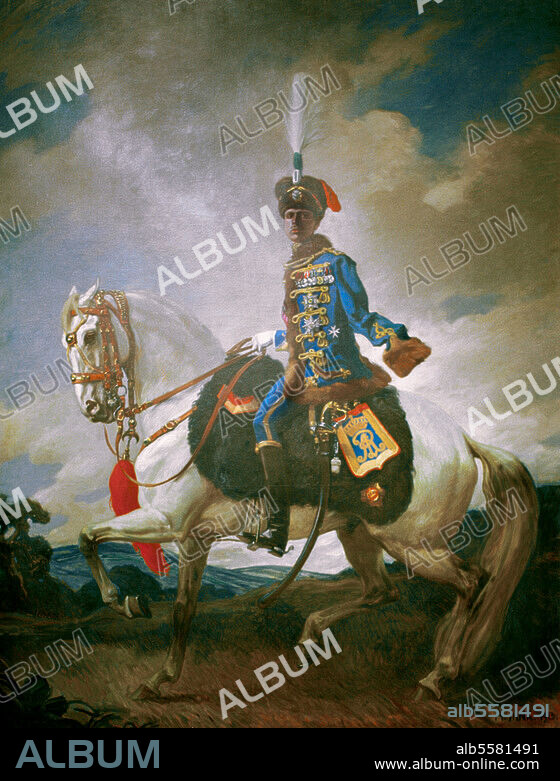 Karl Eduard, Herzog von Sachsen-Coburg-Gotha (1900-18); 1884-1954. "Herzog Carl Eduard als königlich-sächsischer General der Infanterie à la suite und Chef des I. Husaren-Regiments König Albert". Gemälde, 1913, von Angelo Jank (1868-1940). Öl / Leinwand, 333 × 259 cm. Coburg, Stiftung der Herzog von Sachsen von Coburg und Gotha'schen Familie.
