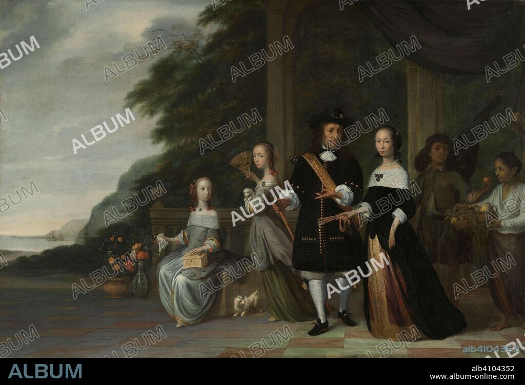 JACOB COEMAN. Pieter Cnoll, Cornelia van Nijenrode and their Daughters. The Batavian Senior Merchant Pieter Cnoll and his Family. Pieter Cnoll. Senior Merchant of Batavia, his Wife Cornelia van Nieuwenrode and their Daughters Catharina (b. 1653) en Hester (b. 1659). Dating: 1665. Measurements: h 132 cm × w 190.5 cm; h 141.5 cm × w 201.5 cm × t 7.5 cm; w 23 kg.