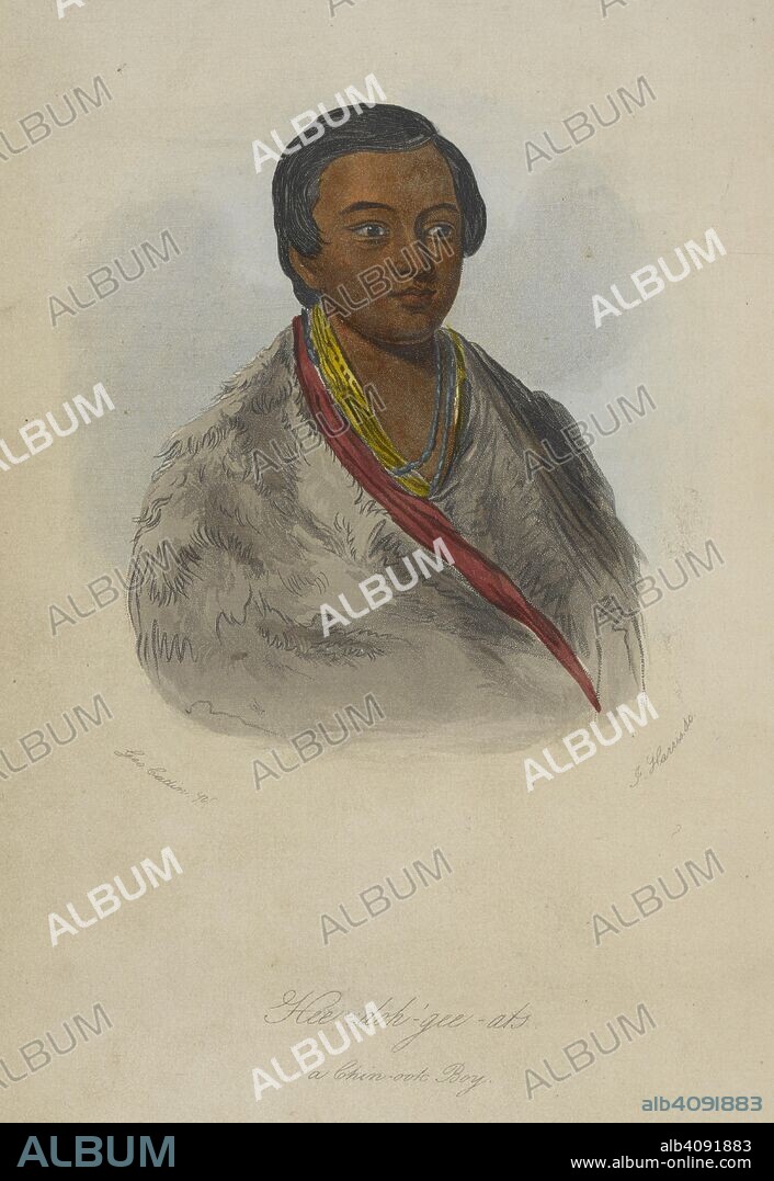 GEORGE CATLIN y JAMES COWLES PRICHARD. Hee-doh-gee-ats, a Chinook boy.  Portrait of a Chinookan, a native American. The Natural History of Man; comprising inquiries into the modifying influence of physical and moral agencies of the different tribes of the human family. London, 1845. Source: 10007.d.23 plate 415, after page 414. Language: English.