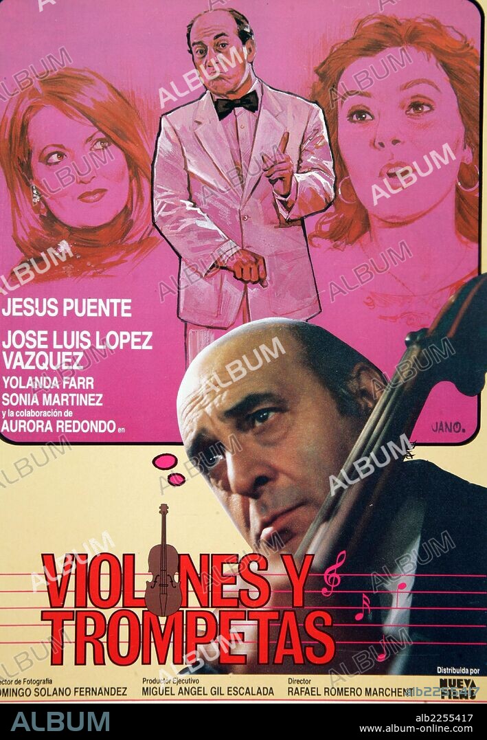PELICULA : VIOLINES Y TROMPETAS , 1984. BASADA EN LA COMEDIA TEATRAL DE SANTIAGO MONCADA. DIRECTOR : RAFAEL MORENO MARCHENT. ACTORES : JESUS PUENTE , JOSE LUIS LOPEZ VAZQUEZ , YOLANDA FARR , SONIA MARTINEZ.