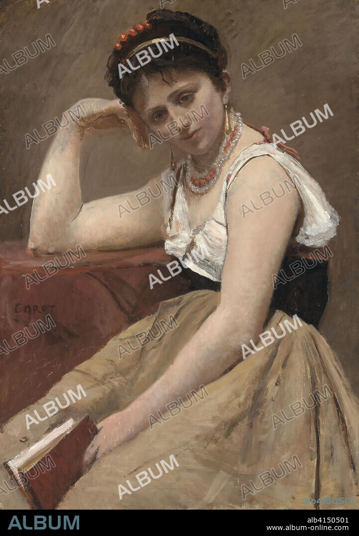 Interrupted Reading. Jean-Baptiste-Camille Corot; French, 1796-1875. Date: 1865-1875. Dimensions: 36 5/16 × 25 5/8 in. (92.5 × 65.1 cm). Oil on canvas mounted on board. Origin: France.