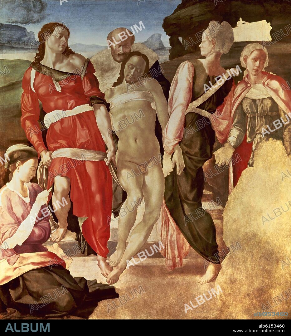 MIGUEL ANGEL. ENTIERRO DE CRISTO O DESCANSO EN EL SEPULCRO - 1511 - TEMPLE/MEDERA - 159 x 149 cm - RENACIMIENTO ITALIANO.
