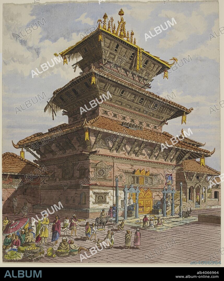 HENRY AMBROSE OLDFIELD. Bhairava Temple, Bhatgaon. [Oldfield collection]. 1852. Water-colour; 33.3 by 28 cm. Source: WD 3318.