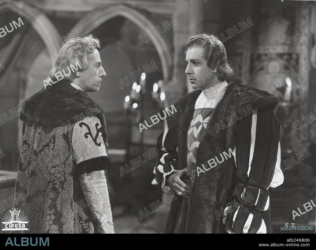 FERNANDO REY and JESUS TORDESILLAS in LOVE CRAZY, 1948 (LOCURA DE AMOR), directed by JUAN DE ORDUÑA. Copyright CIFESA.