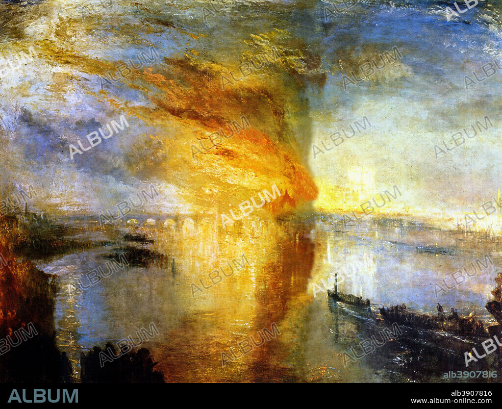 J. M. W. TURNER. The Burning of the Houses of Parliament
 Der Brand des Parlamentsgebäudes, 16. Oktober 1834. Date/Period: 1835. Painting. Oil on canvas. Height: 92.7 cm (36.4 in); Width: 123 cm (48.4 in).