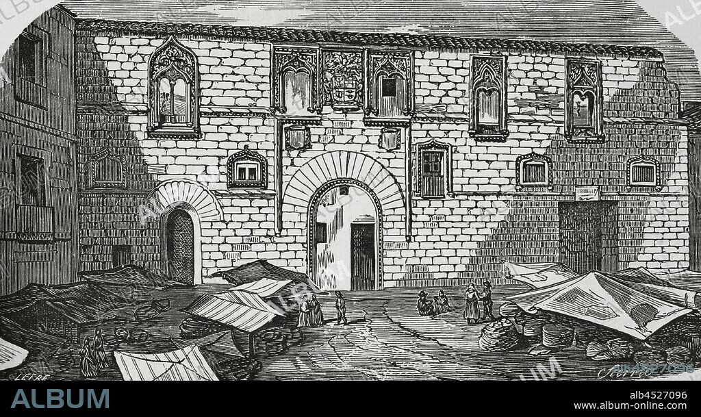 España. Zamora. Palacio de los Momos. Edificio renacentista con elementos decorativos gótico-isabelinos. Finales siglo XV e inicios siglo XVI. Dibujo por Letre. Grabado por Sierra. Crónica General de España, Historia Ilustrada y Descriptiva de sus Provincias. Tomo Asturias y León, 1867. Biblioteca Histórico Militar de Barcelona, Cataluña, España.