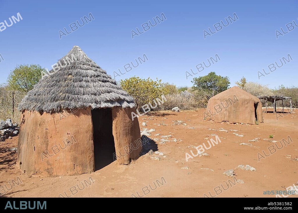 Building of the Ovambo people in an open air museum, Cultural Village, Tsumeb, Namibia, Africa.