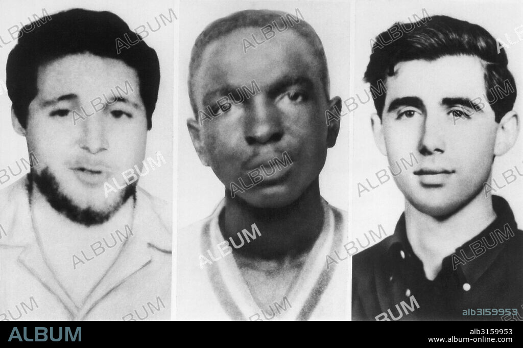 Philadelphia, Mississippi: June 24, 1964 L-R: Michael Schwerner, James Chaney and Andrew Goodman were three C.O.R.E. civil rights workers who were murdered in Mississippi by members of the Ku Klux Klan.