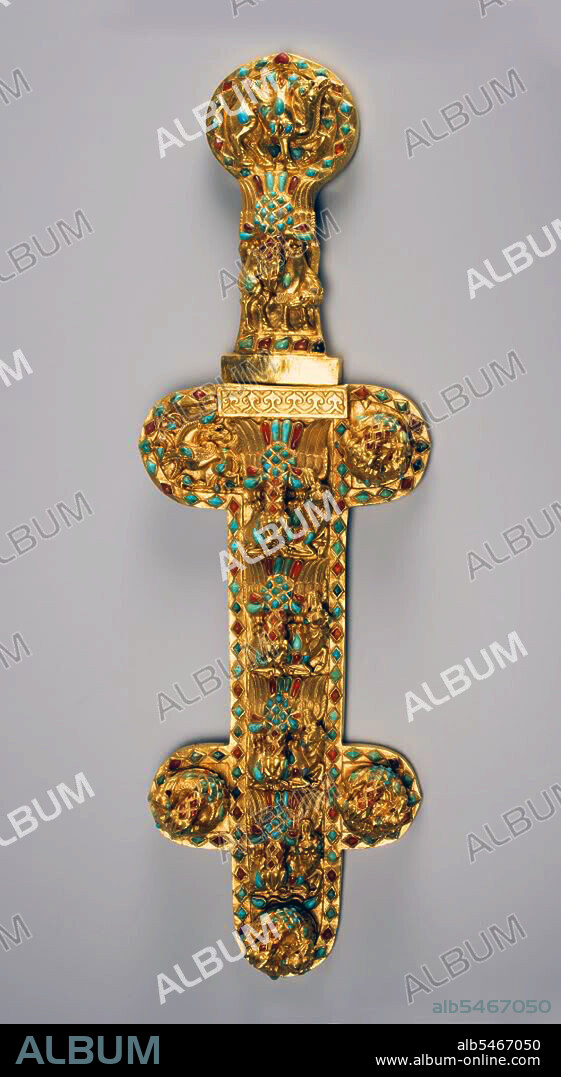 A Sarmatian golden dagger and scabbard studded with turquoise and carnelian, 1st century CE, from Datschi Kurgan, near Rostov. Azov Museum. Image released to the press in 2009. The Scythians were an ancient Iranian people of horse-riding nomadic pastoralists who throughout Classical Antiquity dominated the Pontic-Caspian steppe, known at the time as Scythia. By Late Antiquity the closely-related Sarmatians came to dominate the Scythians in the west.