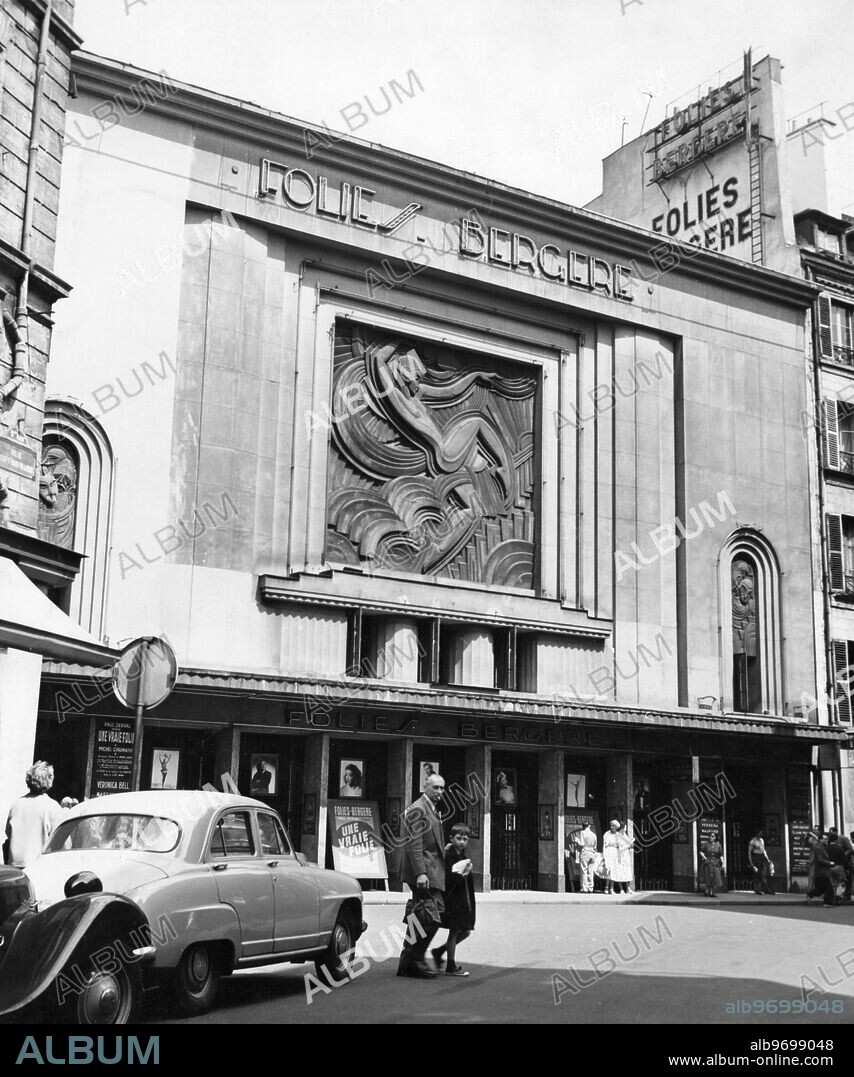 Paris. Exterior of the Folies Bergere theatre in the 1950's.