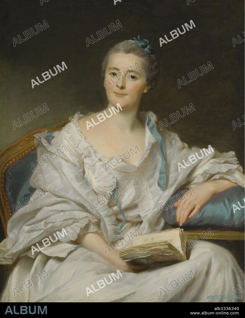 ALEXANDER ROSLIN. Portrait of Marie-Françoise Julie Constance Filleul, Marquise de Marigny with a book.