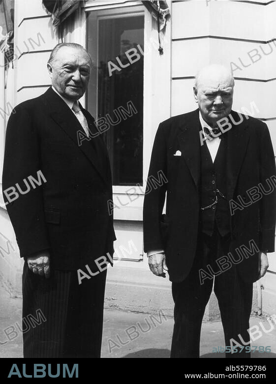 Adenauer, Konrad politician (CDU), 1876 - 1967, German politician and Federal Chancellor from 1949 - 1963. Meeting of Churchill and Adenauer. Photo, 12 May 1956.