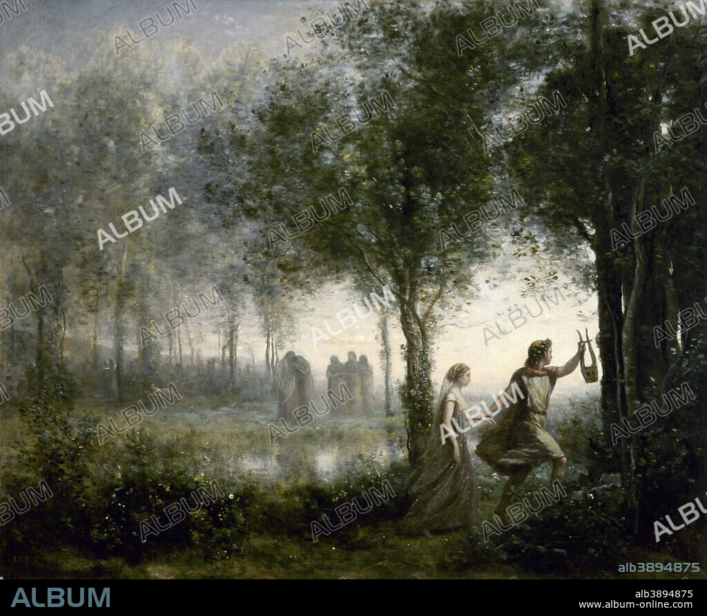 JEAN BAPTISTE CAMILLE COROT. Orphée ramenant Eurydice des enfers Orpheus Leading Eurydice from the Underworld. Date/Period: 1861. Painting. Oil on canvas. Height: 112.3 cm (44.2 in); Width: 137.1 cm (53.9 in).