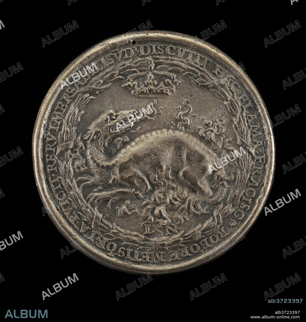 LUDWIG NEUFAHRER. Salamander in Flames [reverse]. Dated: 1537. Dimensions: overall (diameter): 4.33 cm (1 11/16 in.)  gross weight: 34.32 gr (0.076 lb.)  axis: 12:00. Medium: silver.