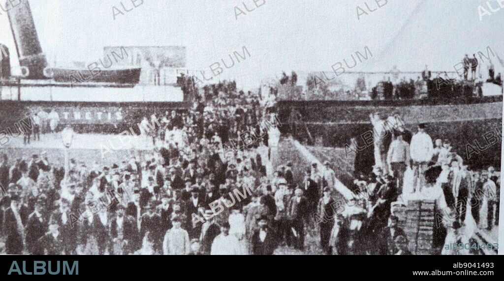 Immigrants arrive from the ship 'Thetis' 1882. The First Aliyah is a term used to describe a major wave of Zionist immigration to what is now Israel between 1882 and 1903. Jews who migrated to Ottoman Palestine in this wave came mostly from Eastern Europe and from Yemen. An estimated 25,000[3]35,000 Jews immigrated to Ottoman Palestine during the First Aliyah.