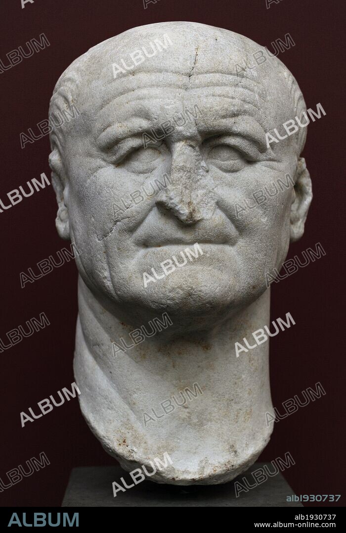 VESPASIANO (Titus Flavius Vespasianus) (9-79). Emperador romano (69-79). Fundador de la dinastía Flavia. BUSTO DE VESPASIANO. Nápoles. Italia. 70 d. C. Museo Carlsberg Glyptotek. Copenhague. Dinamarca. Norte Europa.