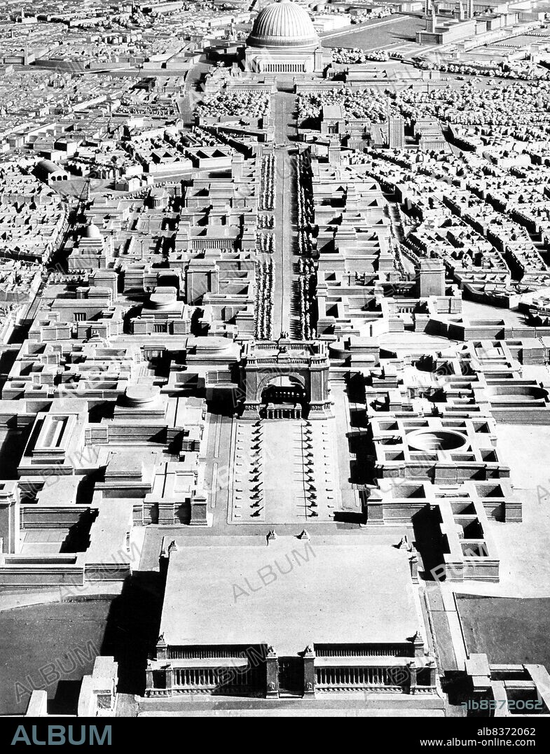 Welthauptstadt Germania ('World Capital Germania') refers to the projected renewal of the German capital Berlin during the Nazi period, part of Adolf Hitler's vision for the future of Germany after the planned victory in World War II.<br/><br/>. Albert Speer, the 'first architect of the Third Reich', produced many of the plans for the rebuilt city in his capacity as overseer of the project, only a small portion of which was realized between the years 1937 and 1943 when construction took place.