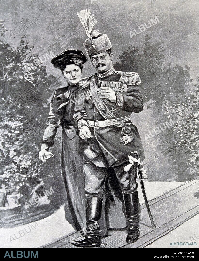ALEJANDRO I OBRENOVIC. REY DE SERBIA . 1876 - 1903 . JUNTO A SU ESPOSA DRAGA. GRABADO DE L `ILLUSTRATION , 1903.