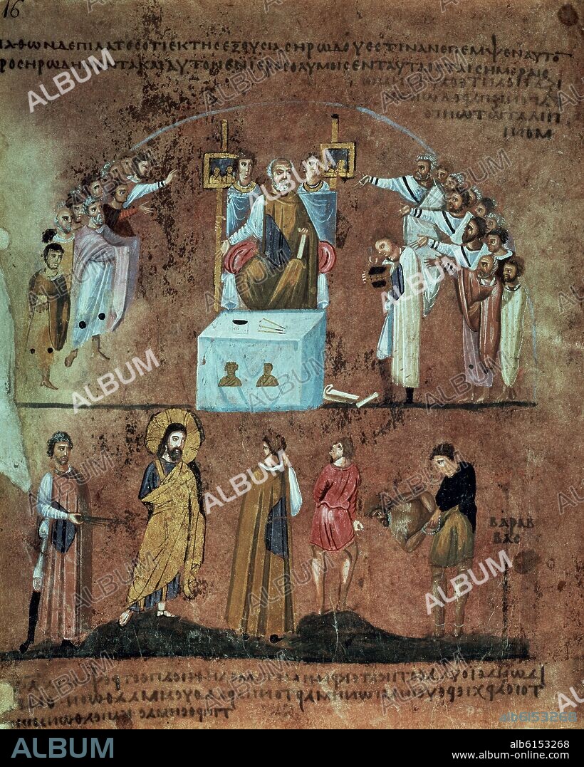 CODEX PURPUREUS ROSSANO - PROCESO DE JESUS - MINIATURA DEL EVANGELARIO SIRIACO - SIGLO VI.