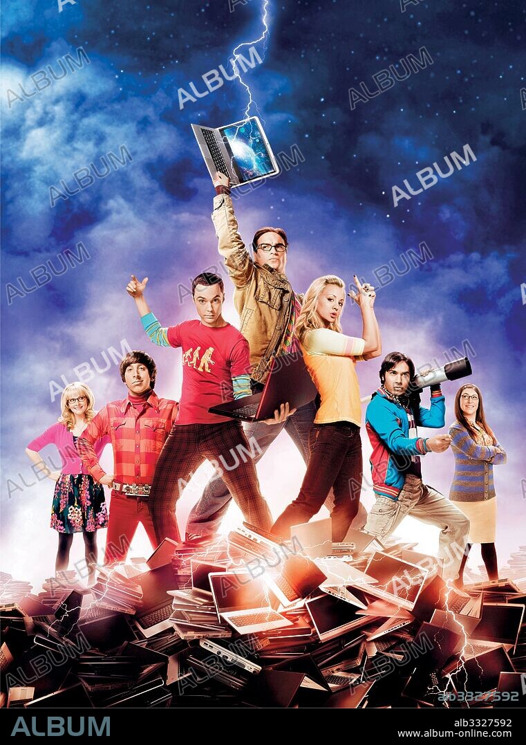 JIM PARSONS, JOHNNY GALECKI, KALEY CUOCO, KUNAL NAYYAR, MAYIM BIALIK, MELISSA RAUCH and SIMON HELBERG in THE BIG BANG THEORY, 2007, directed by CHUCK LORRE. Copyright CHUCK LORRE PRODUCTIONS/WARNER BROS TV.