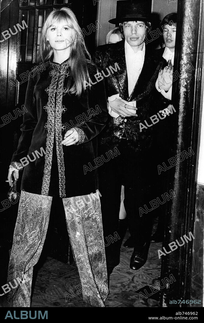Feb 24, 1967; London, England, UK; Lead singer MICK JAGGER of the famous British rock group The Rolling Stones, the longest surviving group in the history of rock and roll with his girlfriend MARIANNE FAITHFULL, with whom Jagger and Richards composed several songs, pictured leaving the Royal Ballet. Mandatory Credit: Photo by KPA/ZUMA Press. (©) Copyright 1967 by KPA. 24/02/1967