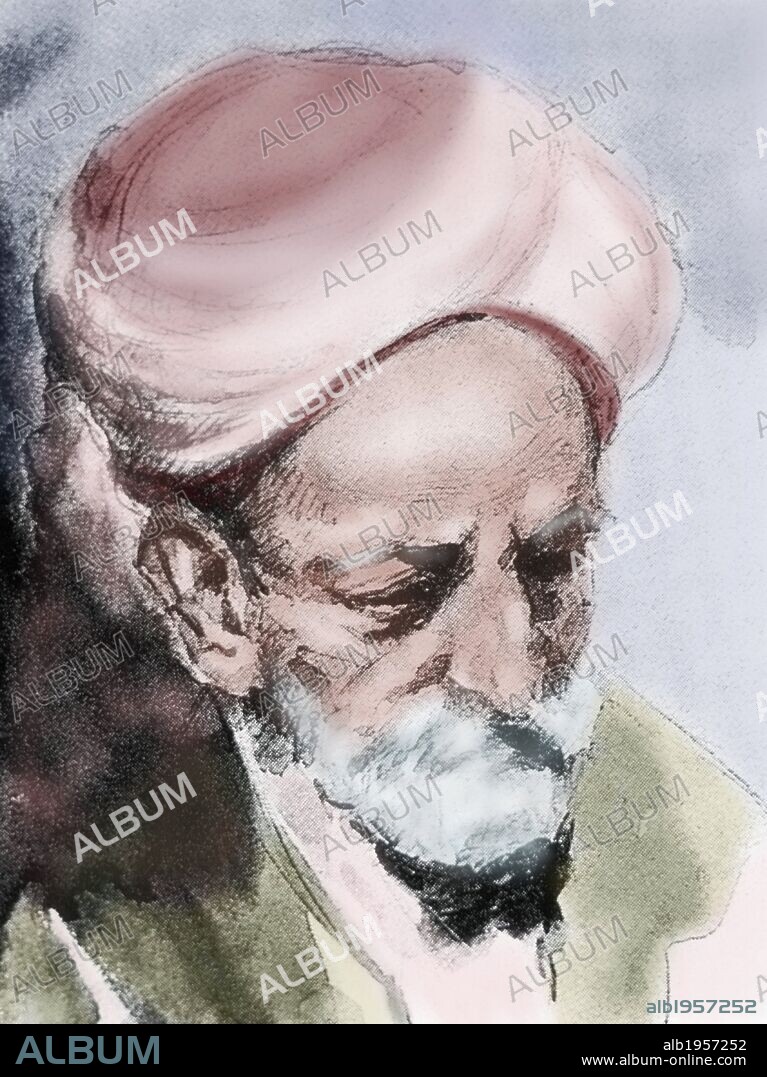 Ibn Arabi (1165-1240). Arab Andalusian Sufi mystic and philosopher. Colored engraving. 19th century.