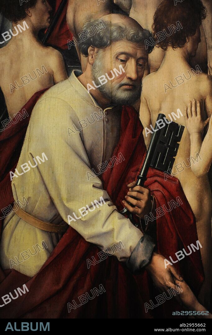 The Last Judgment, late 1460. Triptych by painter Hans Memling(1430-1494). Left panel: The saved are being guided into heaven by St Peter and angels. National Museum. Gdansk. Poland.