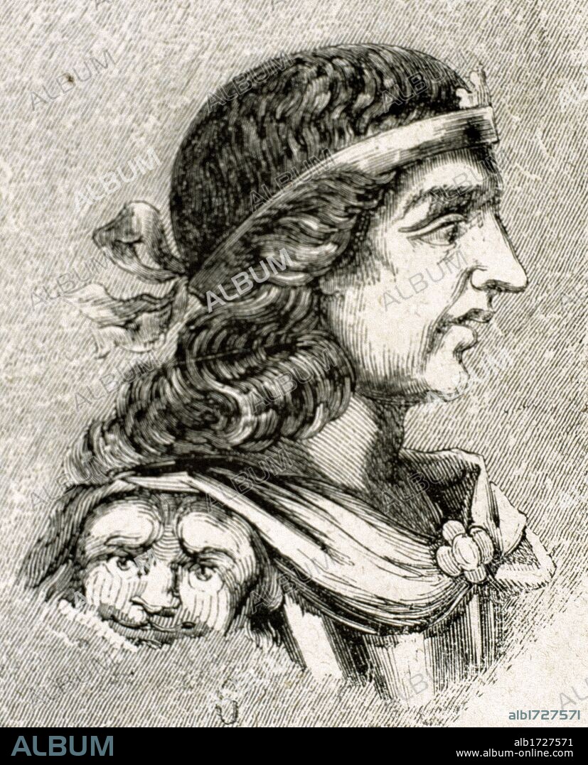 LIUVA II. Rey visigodo (601 a 603). Sucesor e hijo de Recaredo I. Fue muerto por uno de sus generales, llamado Witerico, en el año 603. Grabado.