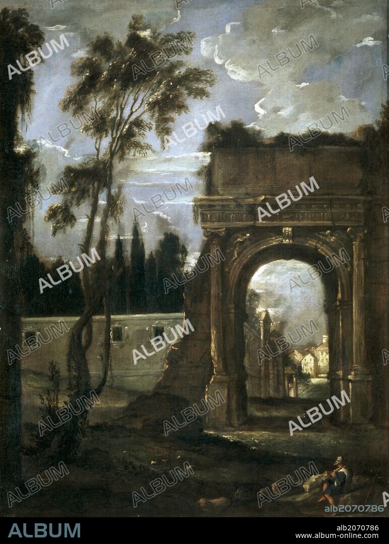 JUAN BAUTISTA MARTÍNEZ DEL MAZO. Juan Bautista Martínez del Mazo / 'El Arco de Tito en Roma', 1657, Escuela Española, Óleo sobre Lienzo, 146 cm x 111 cm, P01212.