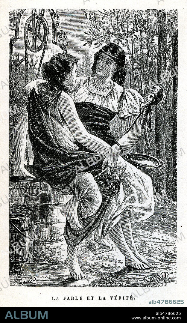 La fable et la verite. Illustration de 1883 par F. LACAILLE (19 s.) pour Fables de FLORIAN (1755-1794). Credit : Collection Jonas/Kharbine-Tapabor.