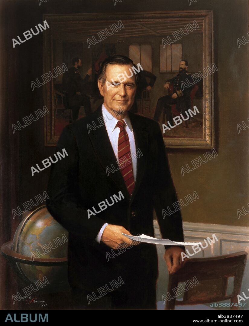 American history painting of President George Herbert Walker Bush. It is the official Presidential portrait by Herbert Abrams.