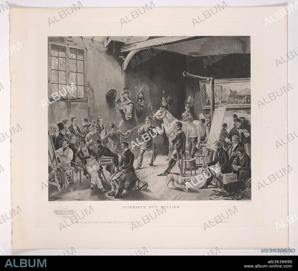 The Studio of Horace Vernet (Intérieur d'un Atelier), 1824. Artist: Horace Vernet (French, Paris 1789-1863 Paris); Jean Pierre Marie Jazet (French, Paris 1788-1871 Paris). Dimensions: 29-7/8 x 34 in.  (75.9 x 86.4 cm). Date: 1824.