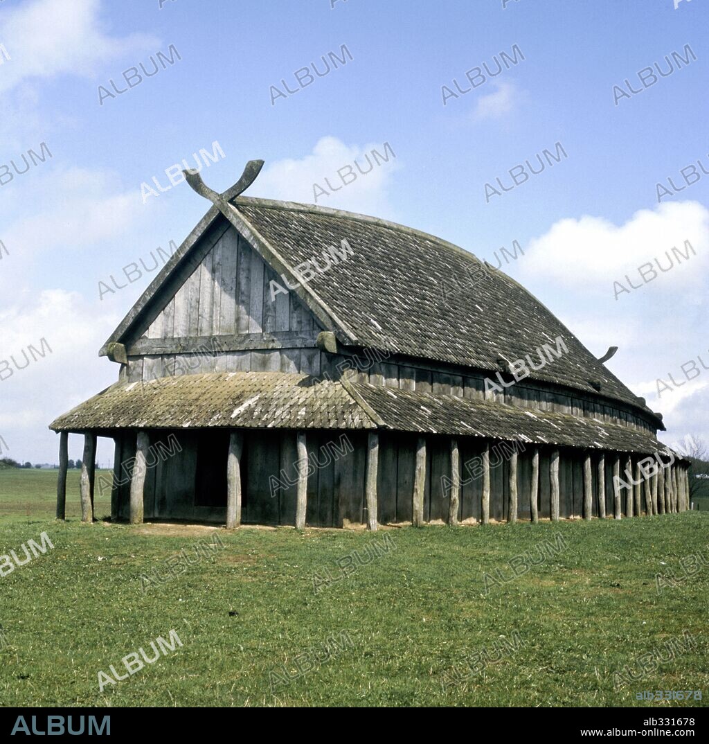 Viking longhouse reconstruction at Telleborg, Sweden.