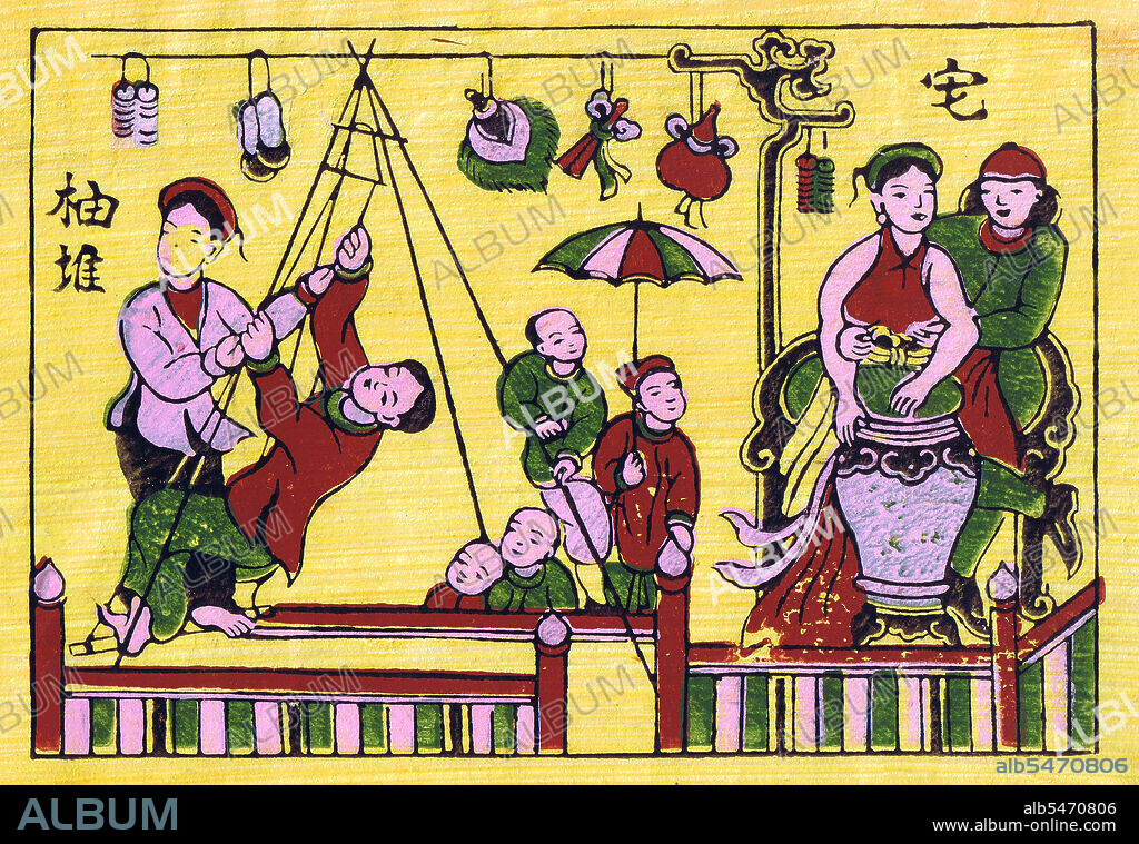 Dong Ho painting (Vietnamese: Tranh Ðông H? or Tranh làng H?), full name Dong Ho folk woodcut painting (Tranh kh?c g? dân gian Ðông H?) is a genre of Vietnamese woodcut paintings originating from Dong Ho village (làng Ðông H?) in Bac Ninh Province, Vietnam. Using the traditional di?p paper and colours derived from nature, craftsmen print Dong Ho pictures of different themes from good luck wishes, historical figures to everyday activities and folk allegories. In the past, Dong Ho painting was an essential element of the T?t holiday in Vietnam.