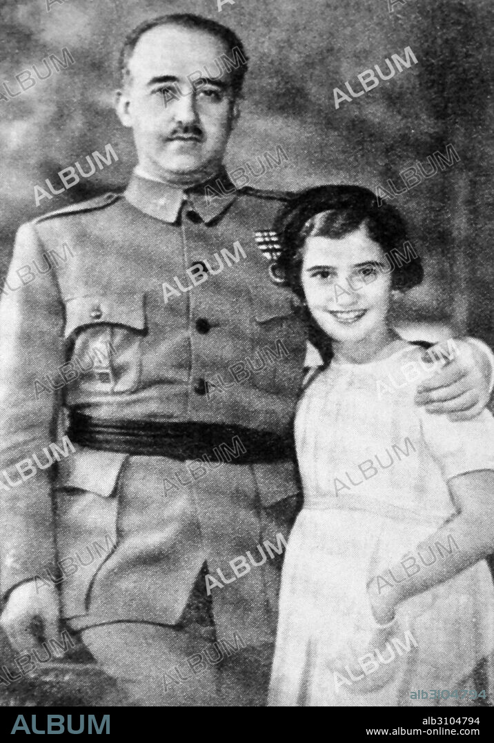 JALÓN ÁNGEL. María del Carmen Franco y Polo, (born 14 February 1926) only child of Spain's dictator General Francisco Franco and his wife Carmen Polo, seen with her father, during the Spanish Civil War.