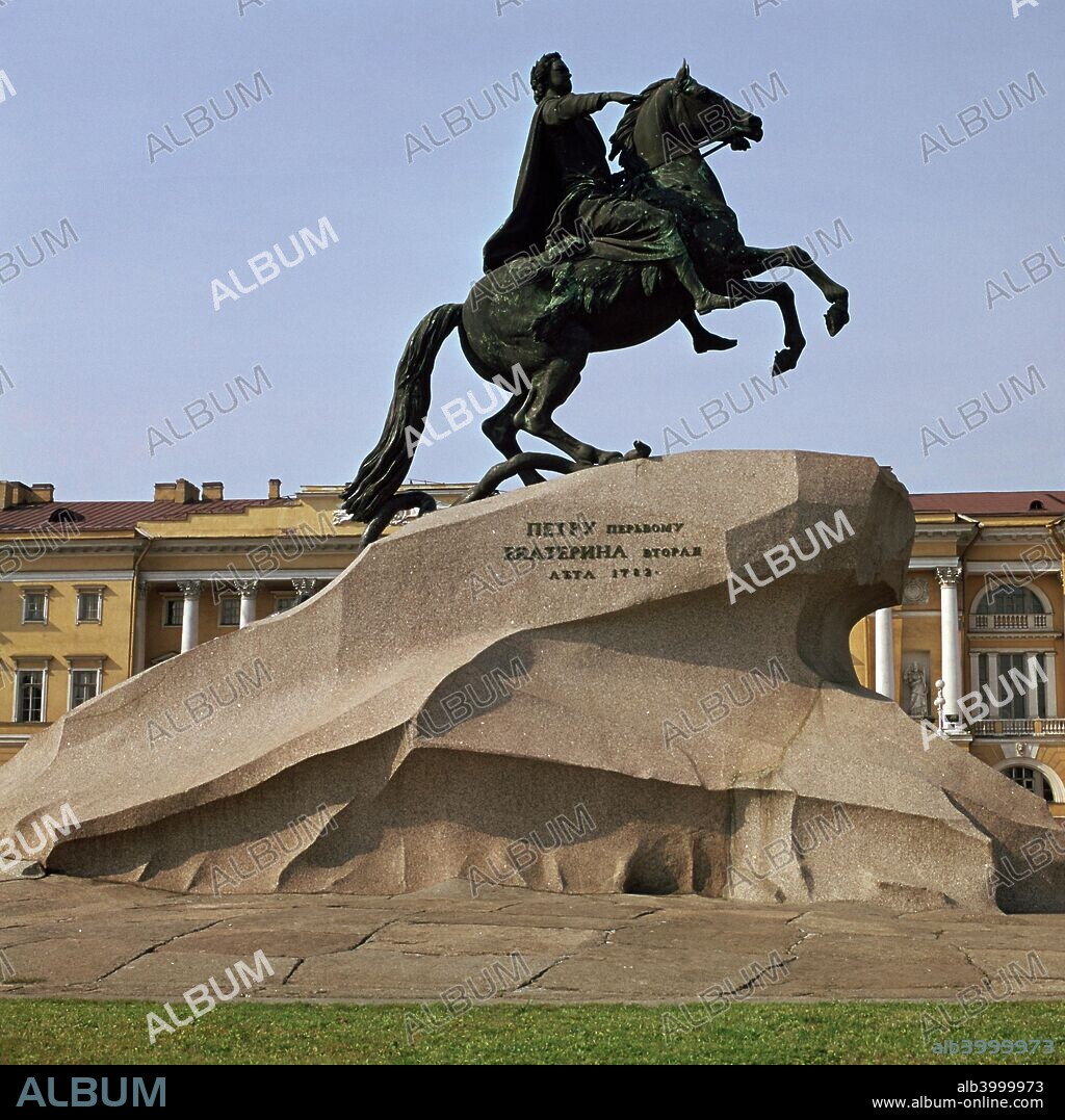 Equestrian statue of Peter the Great in Decembrist's Square in St Petersburg, 18th century.